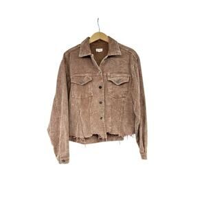 POL distressed Cropped Corduroy Washed Brown Shacket Jacket Boutique Womens S